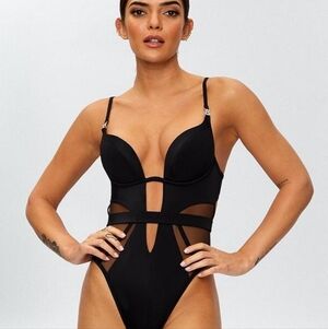 Ann Summers Sunkissed Swimsuit Black Size 32B Plunge Mesh Swimming Costume Strap